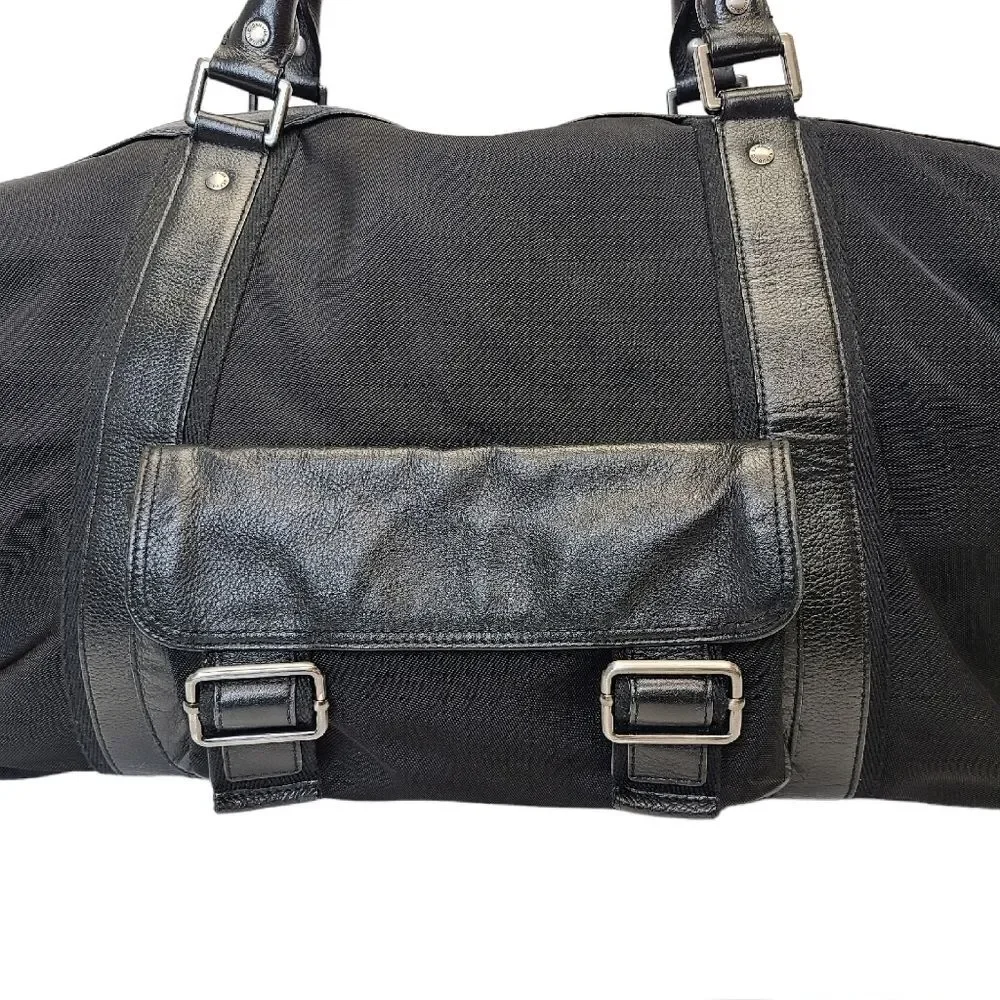 Banana Republic Large Black Canvas Leather Trim Duffle Weekender Travel Bag